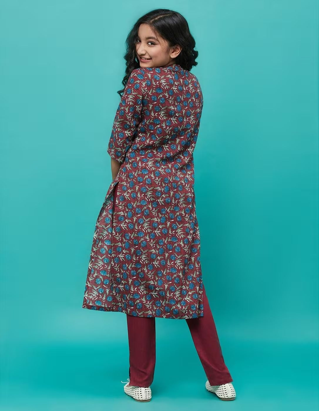 Kantha Print with Floral Kurti & Bottom - 2 Pc Set