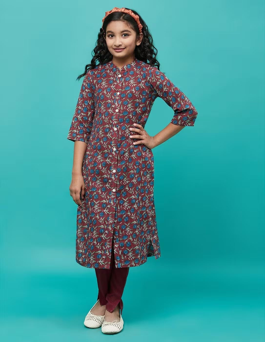 Kantha Print with Floral Kurti & Bottom - 2 Pc Set