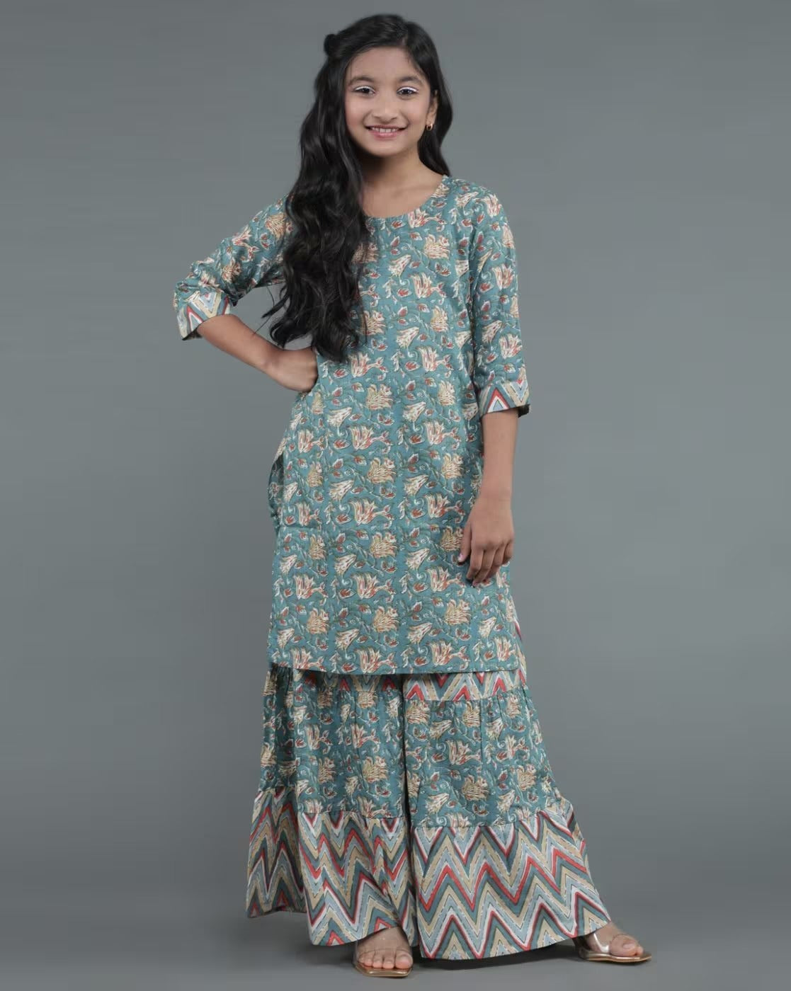 Floral Kurta & Sharara Bottom - 2 Pc Set