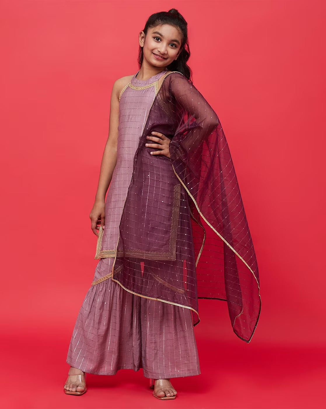 Designer Collection Kurta With Sharara Bottom - 3 Pc Set