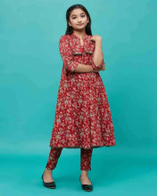 Load image into Gallery viewer, Flare Kurta with PomPom, Waist Coat & Bottom - 3 Pc Set