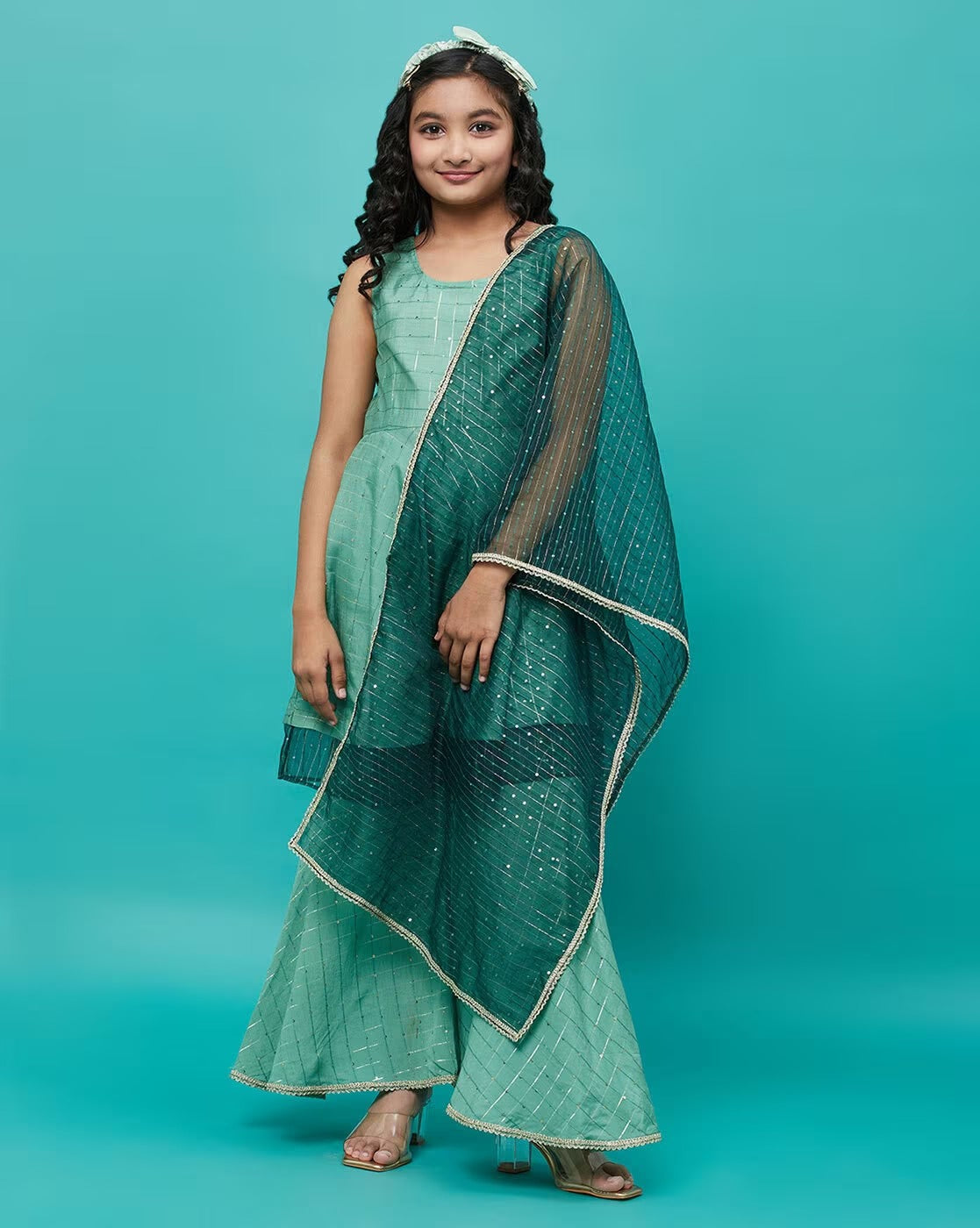 Designer Collection Kurta With Sharara Bottom - 3 Pc Set