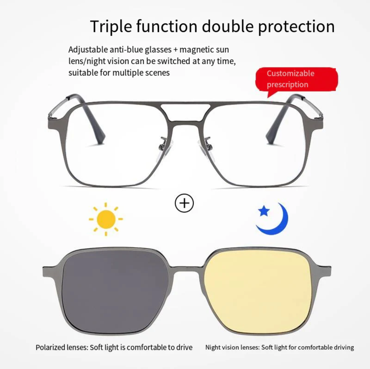 6 in 1 Clip on Magnetic Stylish Sunglasses