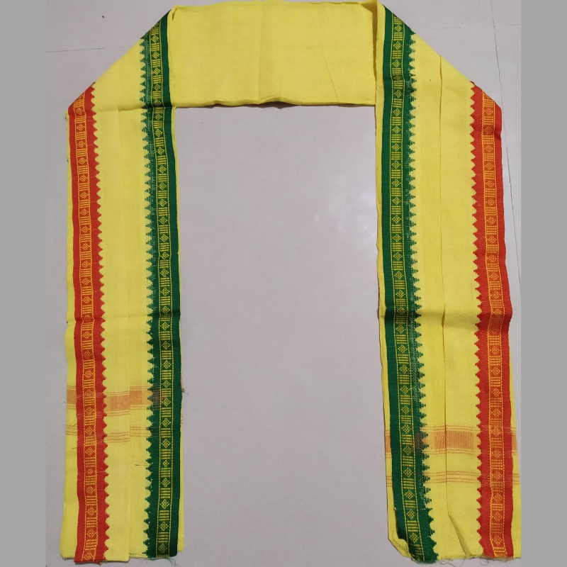Ganga Jamuna Border Gamchas / Angavastram - 2Pcs Set (Yellow & Khaki)