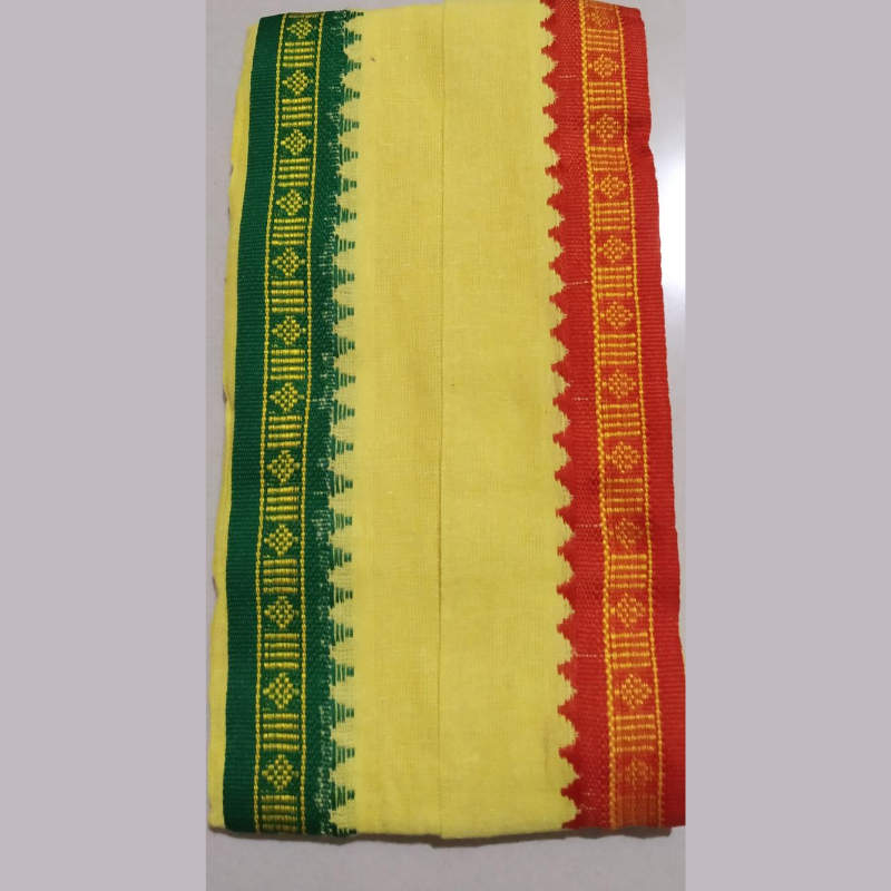 Ganga Jamuna Border Gamchas / Angavastram - 2Pcs Set (Yellow & Khaki)