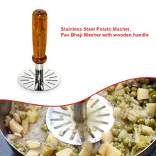 Load image into Gallery viewer, 064 Stainless Steel Potato Masher, Pav Bhaji Masher with wooden handle
