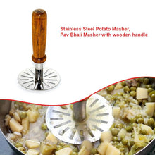 Load image into Gallery viewer, 064 Stainless Steel Potato Masher, Pav Bhaji Masher with wooden handle