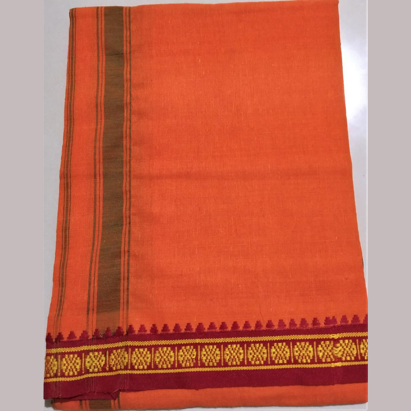 Fancy Border Colored Dhoti - 2 Pcs Set (Yellow & Orange)