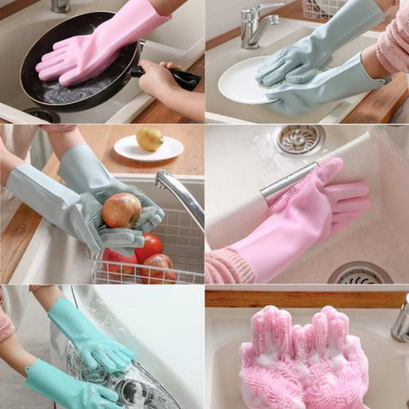 Reusable Silicone Cleaning Gloves (Multicolor)
