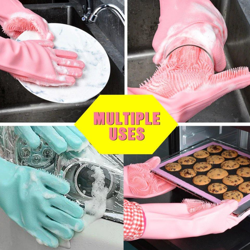 Reusable Silicone Cleaning Gloves (Multicolor)