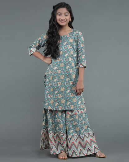 Floral Kurta & Sharara Bottom - 2 Pc Set