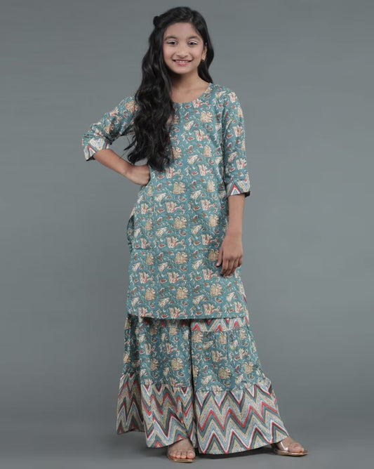 Floral Kurta & Sharara Bottom - 2 Pc Set