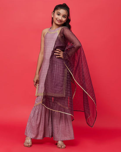 Designer Collection Kurta With Sharara Bottom - 3 Pc Set