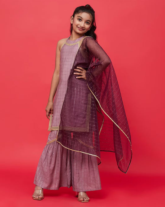 Designer Collection Kurta With Sharara Bottom - 3 Pc Set
