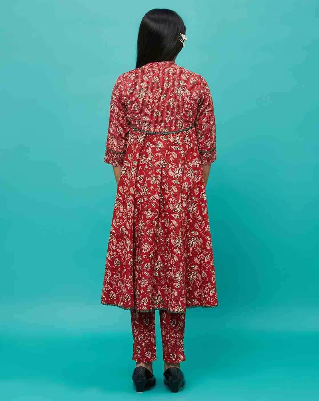 Flare Kurta with PomPom, Waist Coat & Bottom - 3 Pc Set