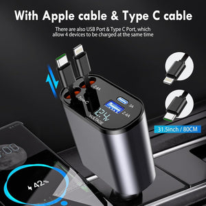 4 in 1 Retractable cables 2 Type C and iOS Fast Charging Car Phone Charger™