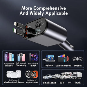 4 in 1 Retractable cables 2 Type C and iOS Fast Charging Car Phone Charger™