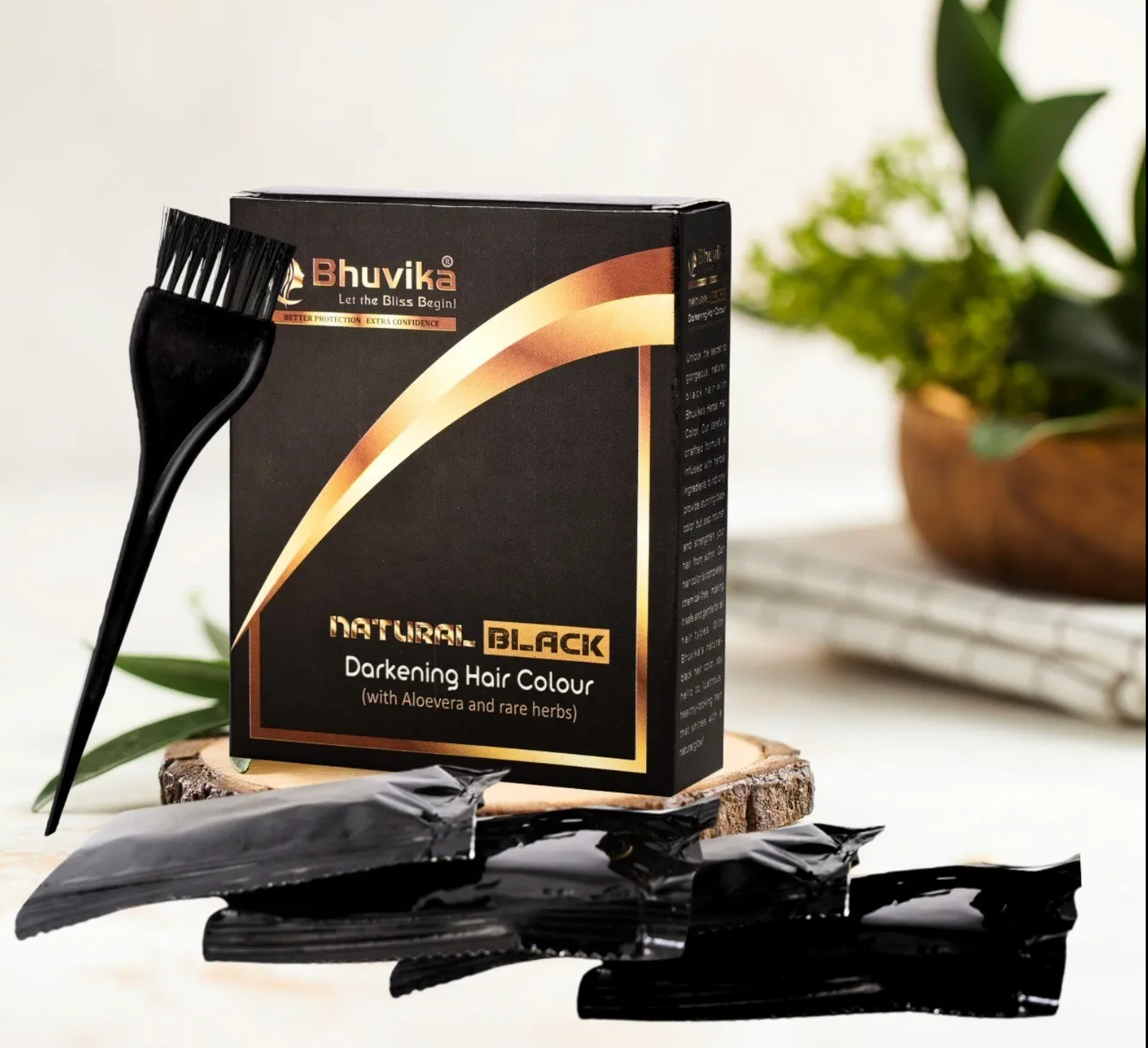 Bhuvika Natural Black Hair Dye Powder 15gm -Pack of 4