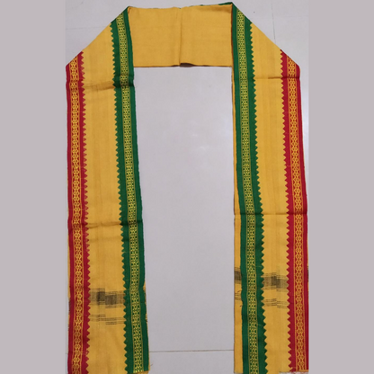 Ganga Jamuna Border Gamchas / Angavastram - 2Pcs Set (Yellow & Khaki)
