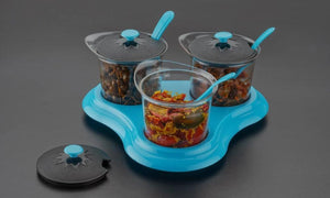 609 Multipurpose Dining Set Jar and tray holder, Chutneys/Pickles/Spices Jar - 3pc