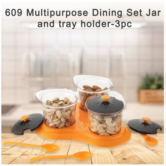 609 Multipurpose Dining Set Jar and tray holder, Chutneys/Pickles/Spices Jar - 3pc