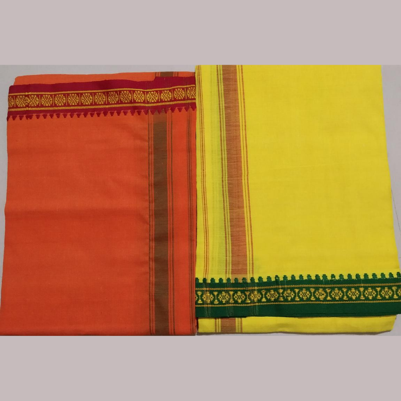 Fancy Border Colored Dhoti - 2 Pcs Set (Yellow & Orange)